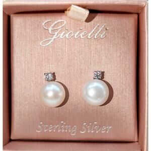 Gioielli Elegant Freshwater Pearl CZ Sterling Silver Stud Earrings NWT